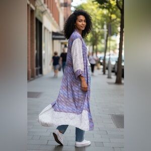 100% Handmade Silk Long Coat Jacket